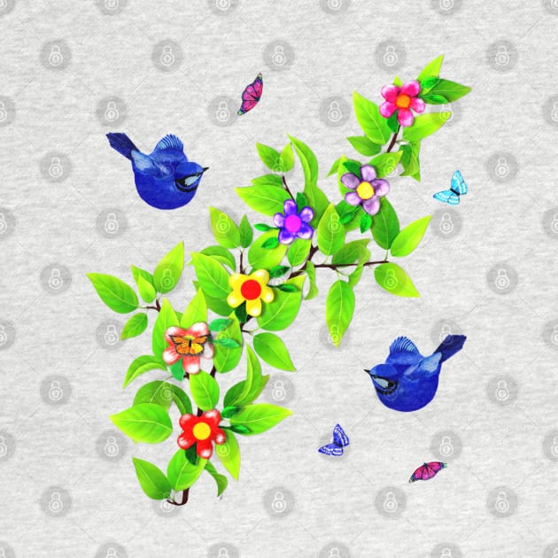 Blue Birds. Superb Blue Fairy Wrens and Butterflies by KC Morcom aka KCM Gems n Bling aka KCM Inspirations